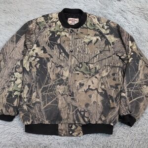 Vintage West Ark Jacket Mens XL Camo Woodlands Hunting Mossy Oak Snap Up Pockets